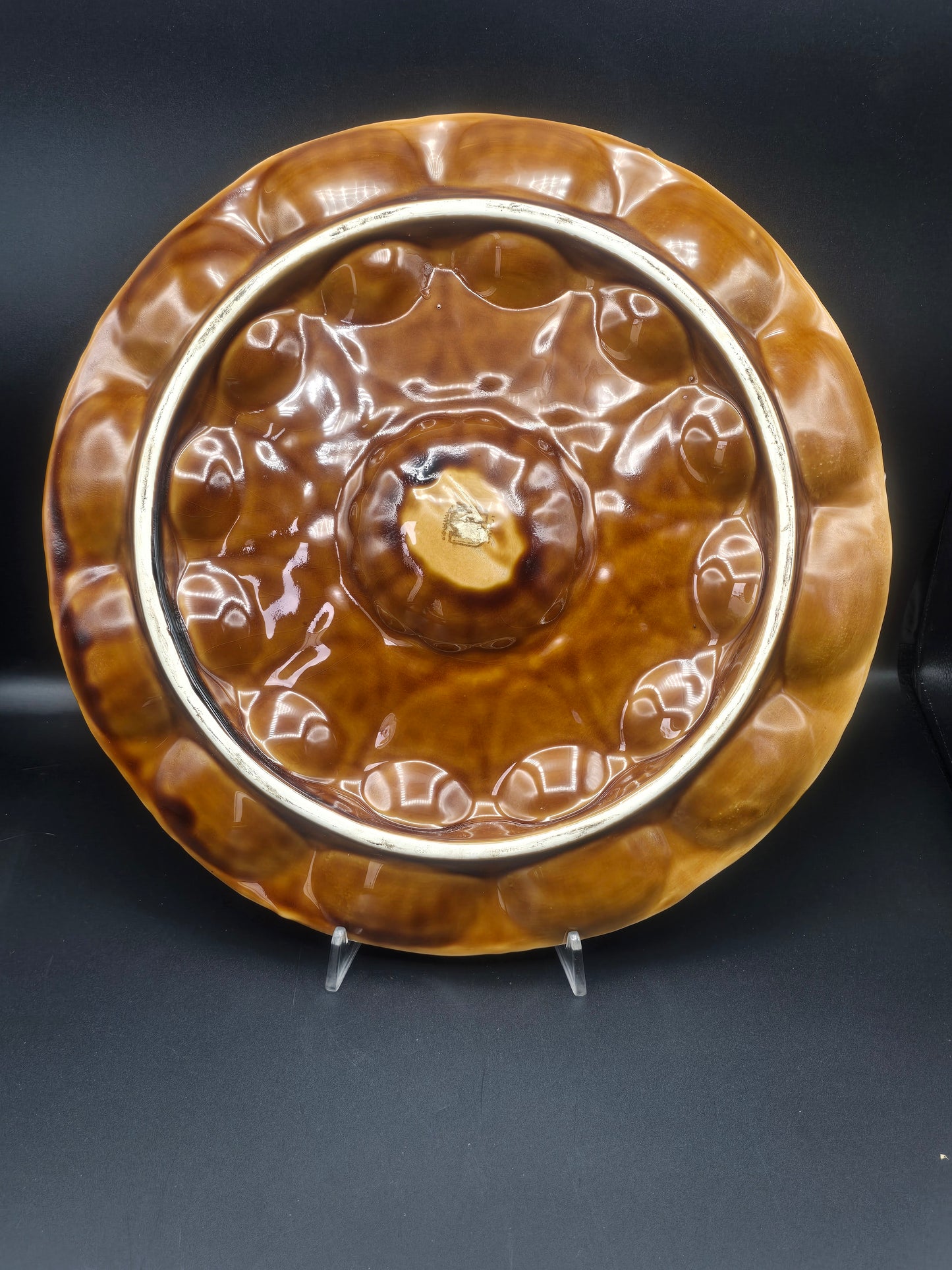 Sarreguemines Oyster Platter – French Majolica Faïence with Hand-Painted Glaze