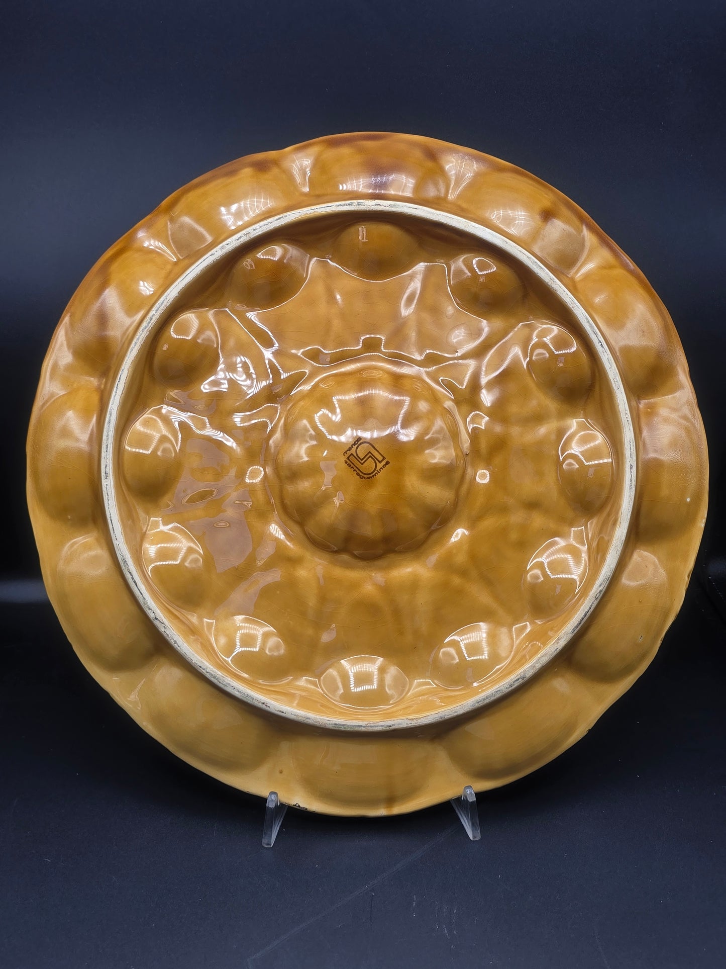 Sarreguemines Oyster Platter – French Majolica Faïence with Hand-Painted Glaze