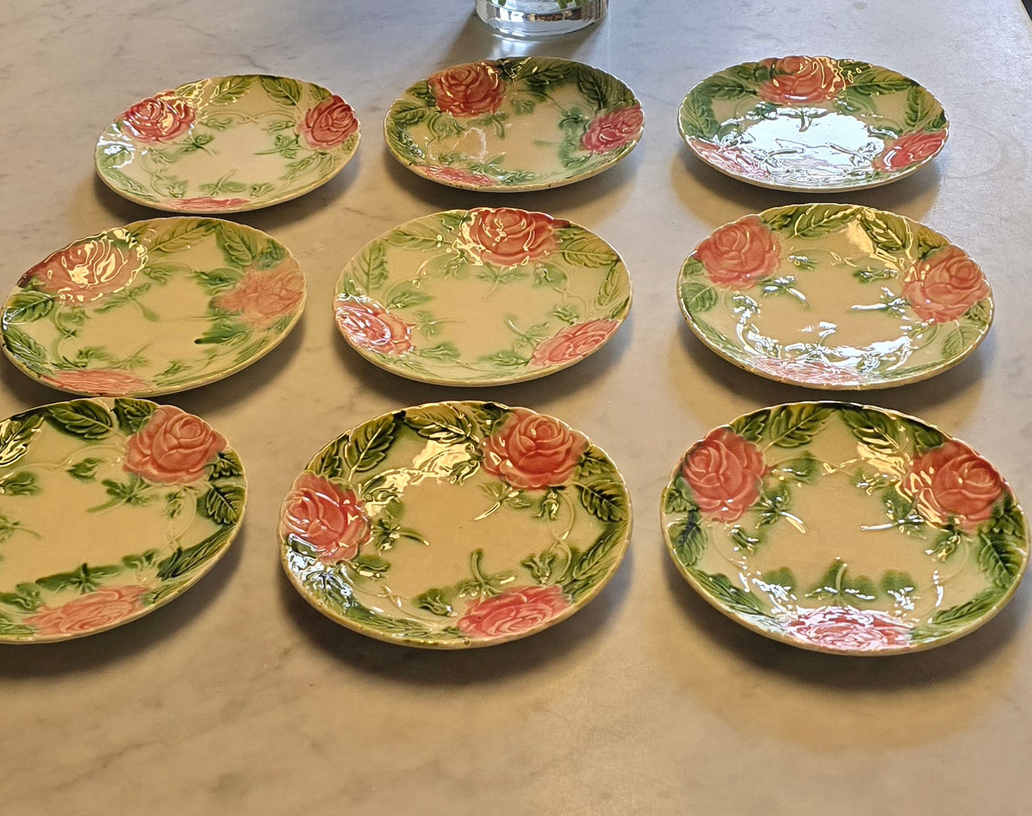 ONNAING French Majolica Plate – 19th Century Pink Green Rose Pattern – Vintage French Faience Wall or Table Decor