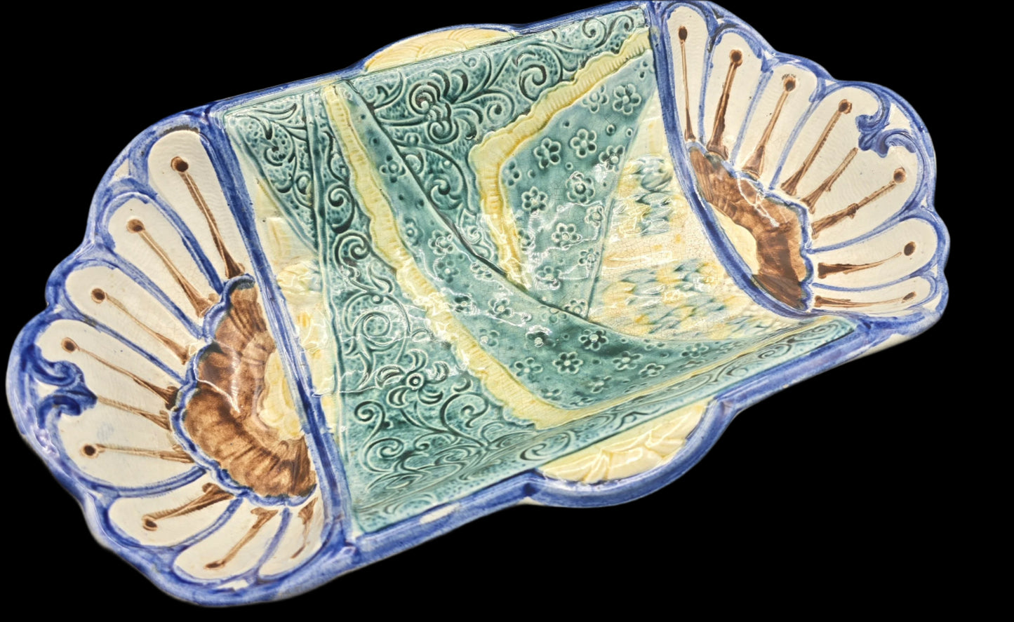 WASMUEL Antique Asparagus Platter – Victorian Napkin Plate Style Majolica