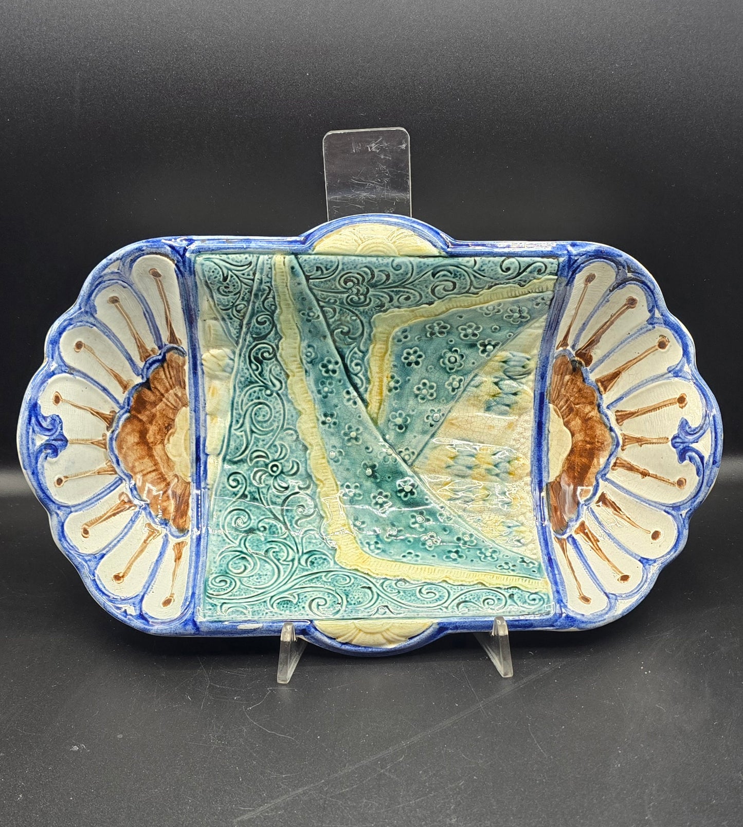 WASMUEL Antique Asparagus Platter – Victorian Napkin Plate Style Majolica