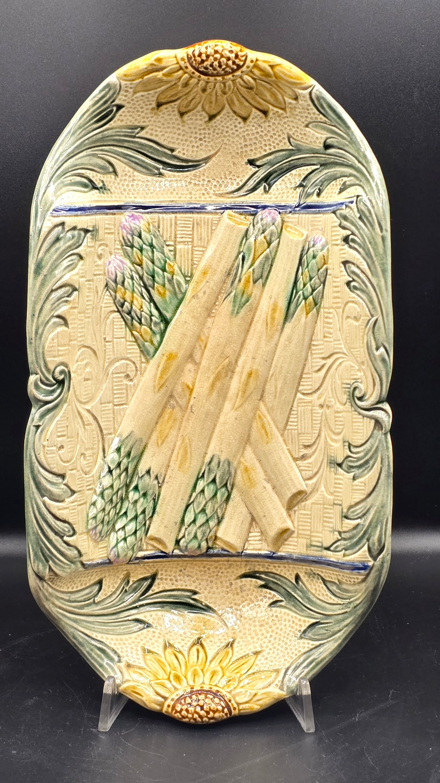 WASMUEL Antique Sunflower Asparagus Cradle Server – Victorian Style Majolica
