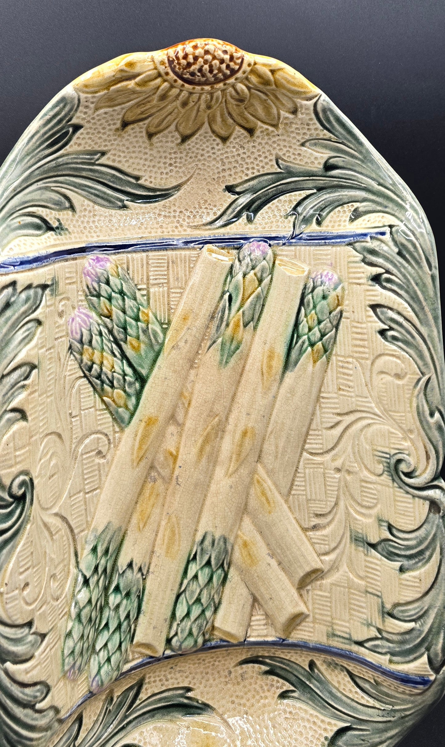 WASMUEL Antique Sunflower Asparagus Cradle Server – Victorian Style Majolica