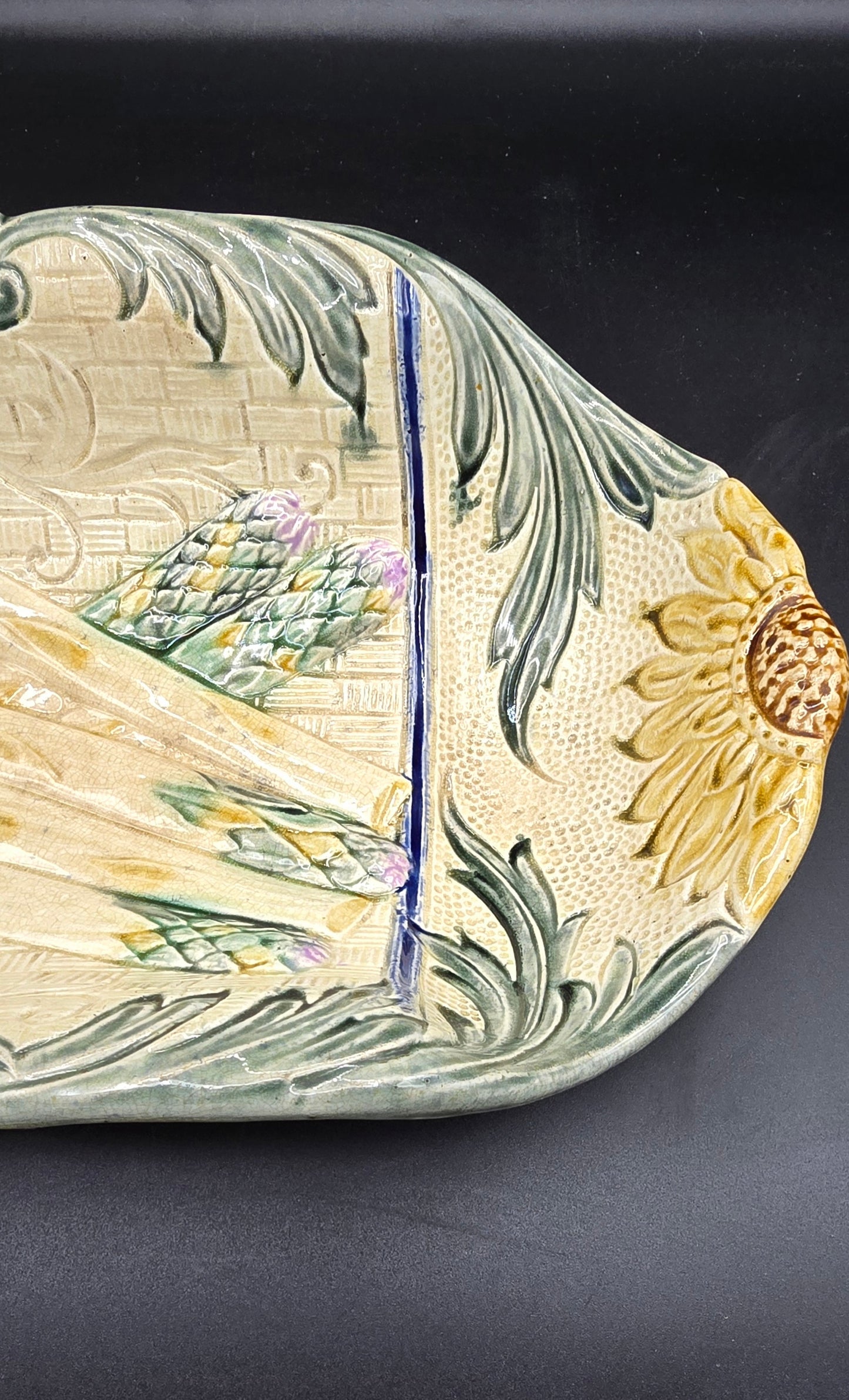 WASMUEL Antique Sunflower Asparagus Cradle Server – Victorian Style Majolica