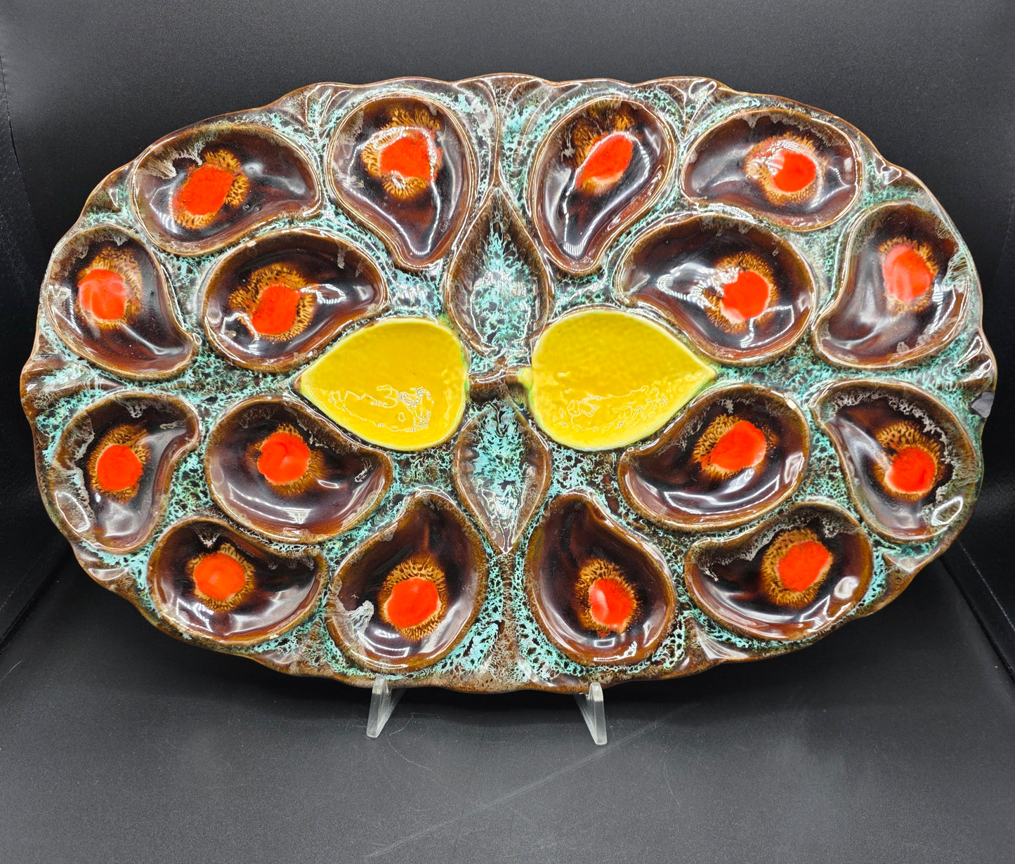 Vallauris Oyster Platter – French Majolica Oyster Plate, Seafood Serving Dish, Collectible French Pottery