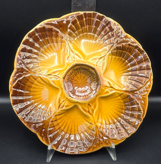 Sarreguemines Oyster Plate – French Majolica Faïence with Hand-Painted Glaze