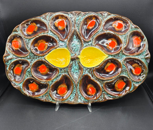 Vallauris Oyster Platter – French Majolica Oyster Plate, Seafood Serving Dish, Collectible French Pottery