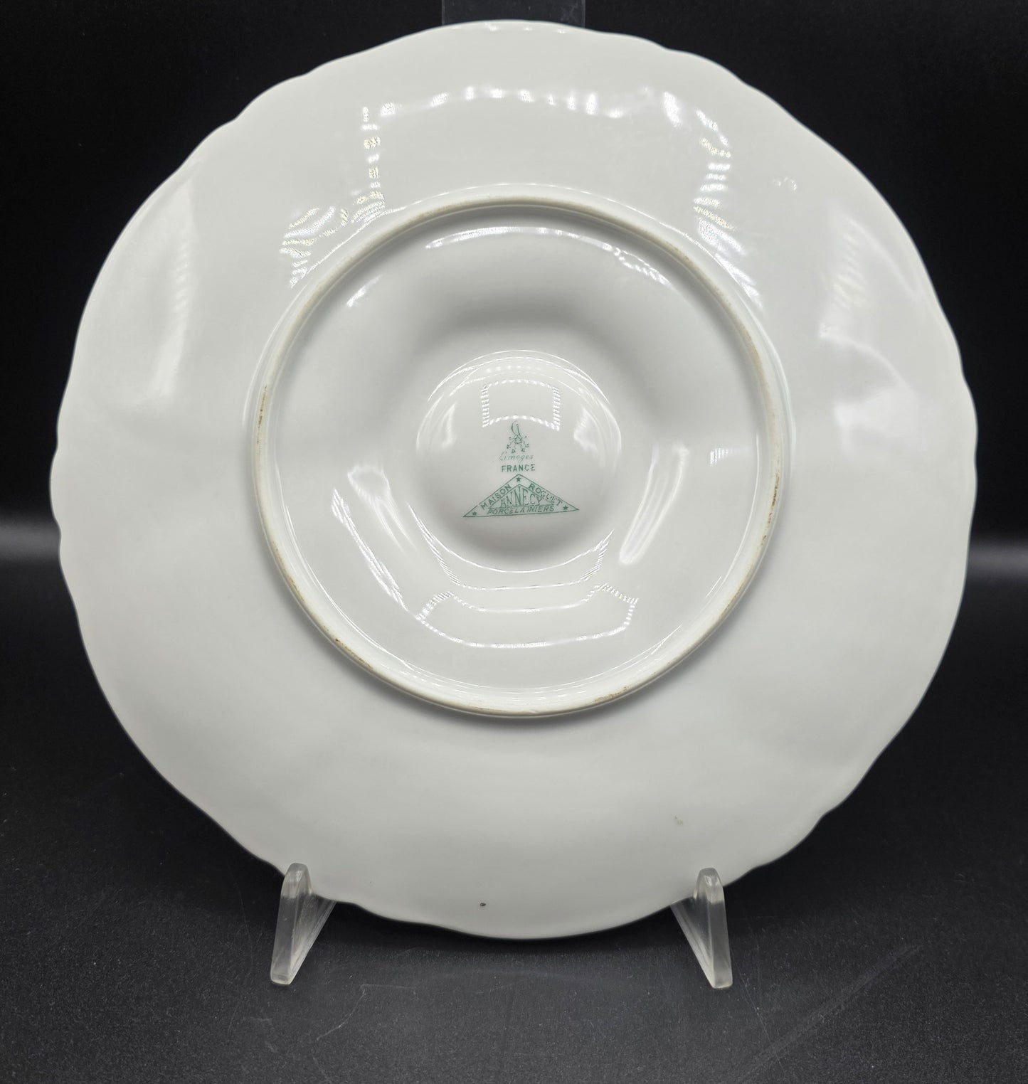 Limoges Charles Ahrenfeldt Oyster Plate – French Porcelain with Scalloped Rim, Faux Basketry Border & Silver Gilt Banding