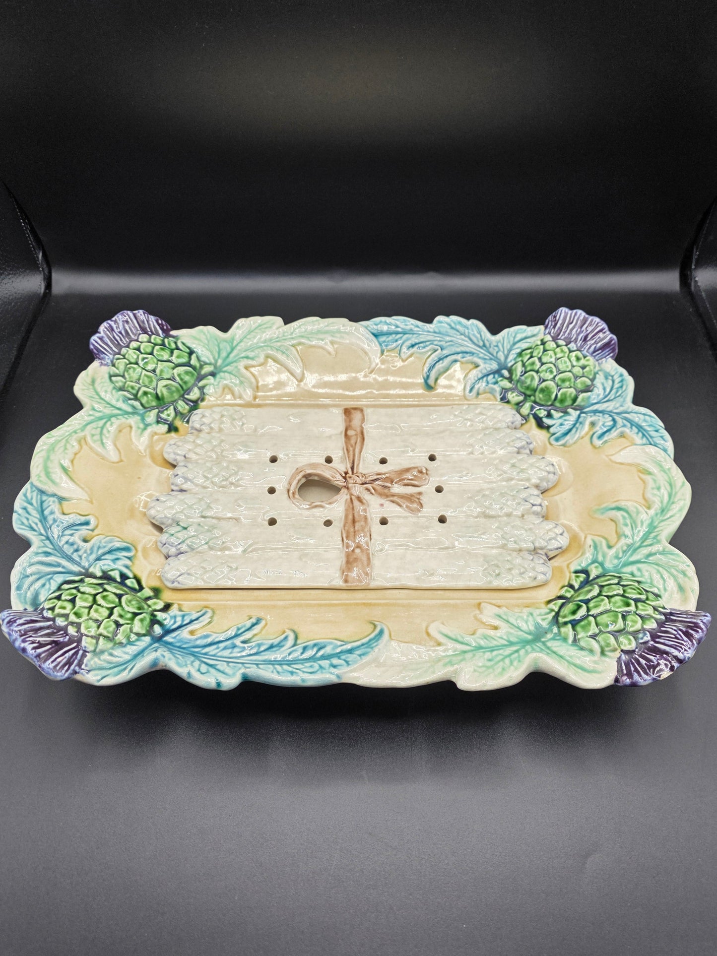 Rare Fives Lille Asparagus Platter with Removable Drainer, Circa late 1800s