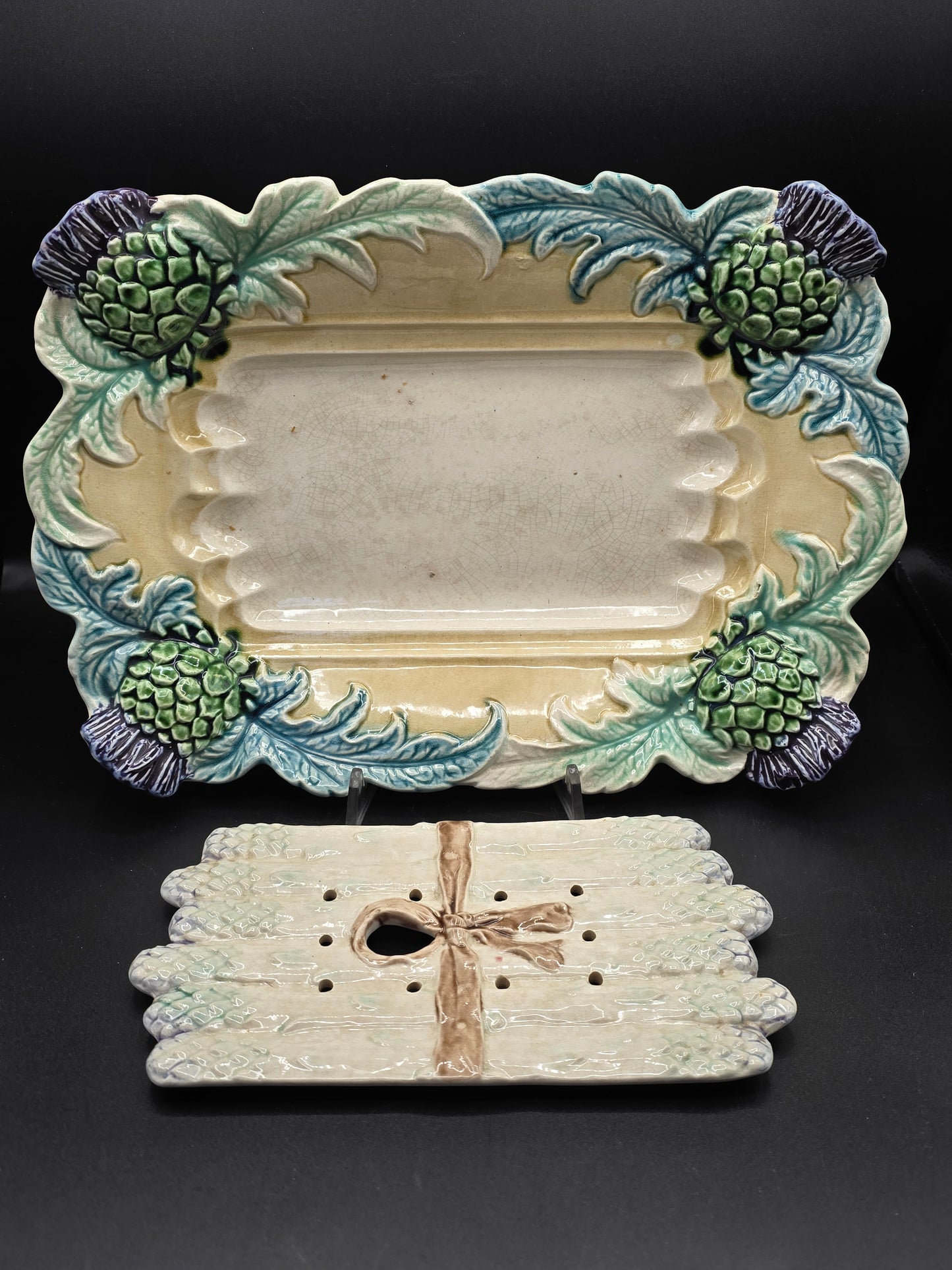 Rare Fives Lille Asparagus Platter with Removable Drainer, Circa late 1800s