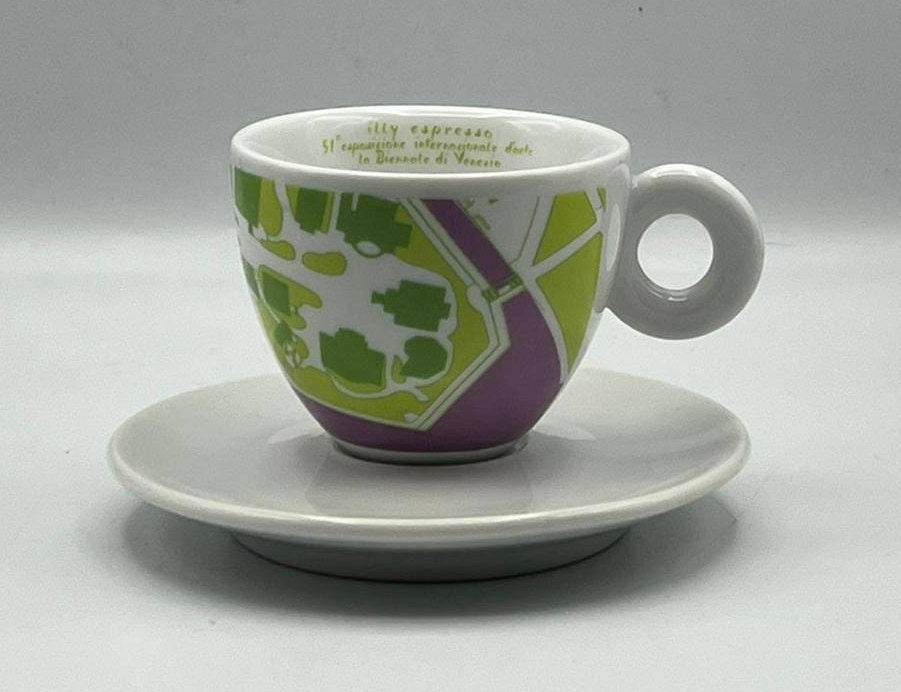 Vtg ILLY 51st Biennale di Venezia International Art Expo Bar Italian Cappuccino cups by Maurizio Cargnelli