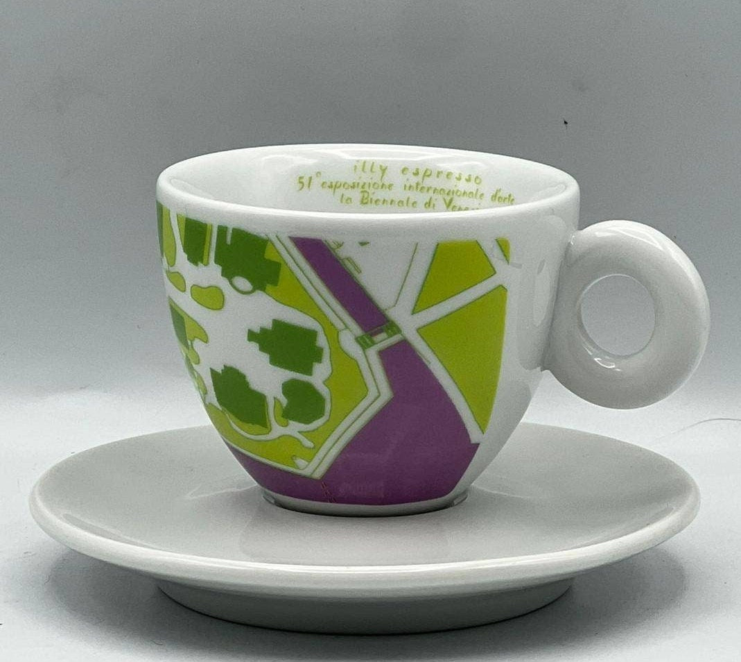 Vtg ILLY 51st Biennale di Venezia International Art Expo Bar Italian Cappuccino cups by Maurizio Cargnelli