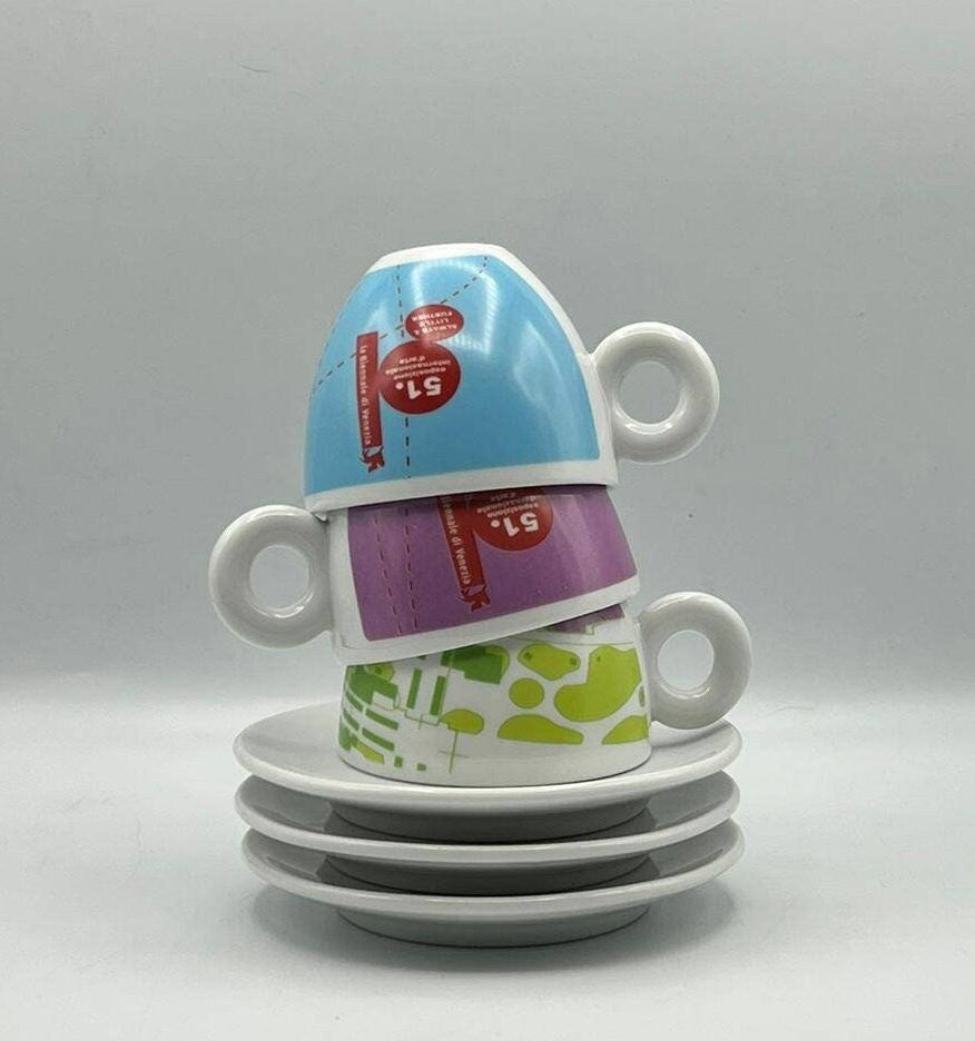 Vtg ILLY 51st Biennale di Venezia International Art Expo Bar Italian Cappuccino cups by Maurizio Cargnelli