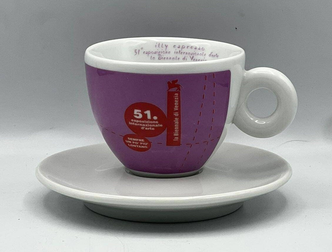 Vtg ILLY 51st Biennale di Venezia International Art Expo Bar Italian Cappuccino cups by Maurizio Cargnelli